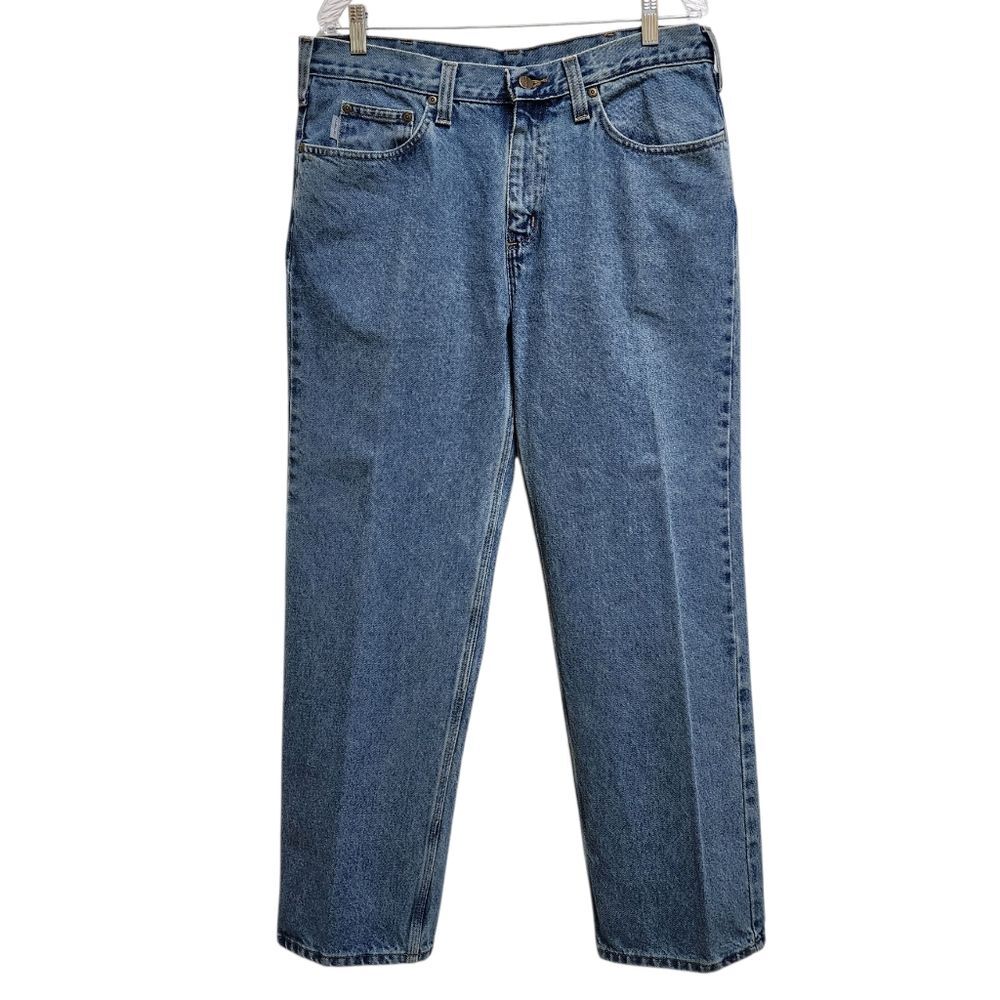 Carhartt Jeans Mens 35x29 Blue Cotton Denim Relaxed Fit Straight Casual Workwear - Picture 2 of 9